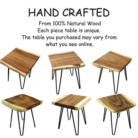Solid Natural Wood Square Coffee Side Table With Black Hairpin Legs For Living Room Or Bedroom Handcrafted Rustic End Table offering unique designs.