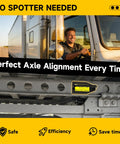 Driver using Magnetic Trailer Axle Stopper For Semi Trucks And Dry Vans And Reefers, Heavy Duty Steel Tandem Slide Stopper.