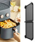 Foldable Air Fryer Splatter Guard Screen For AF500 Keeps Counters Clean during cooking next to prepared fryer with crispy fries