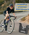 Cyclist on mountain bike with High Performance Mountain Bike Disc Brake Pad Set Four Pairs Quiet Resin And Brass Fiber.