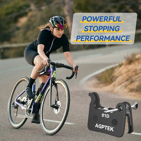 Cyclist on mountain bike with High Performance Mountain Bike Disc Brake Pad Set Four Pairs Quiet Resin And Brass Fiber.