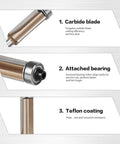 Premium 4 Piece Flush Trim Router Bit Set With Quarter Inch Universal Shank And Solid Carbide Tips close-up of carbide blade and attached bearing features