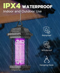 LED Bug Zapper For Indoor And Outdoor Use Powerful Electric Mosquito And Fly Zapper With Five Point Nine Foot Cord Silent Killer hanging in rain