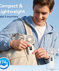 Person placing 3 In 1 Portable Personal Fan With 5 Speed Settings And 6000mAh USB Rechargeable Battery in a backpack pocket