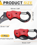 Compact Pocket Folding Knife With Carabiners, 1.38 Inch Blade, 3Cr13 Stainless Steel, Mini Box Cutter in red and black