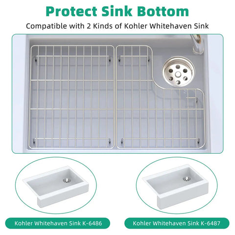 Stainless Steel Sink Racks For Kohler Whitehaven K-6486 K-6487 Two Piece Left And Right Basin Protectors in sink, scratch guard