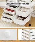 Grab-And-Go 15-Drawer Rolling Utility Cart With Lockable Wheels showing removable drawers with smooth metal drawer tracks.