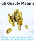 50Pcs Self Tapping Thread Inserts Set In 302 Stainless Steel With Storage Case, Slotted, Gold Finish, Various Sizes