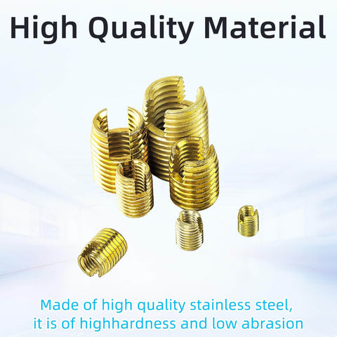 50Pcs Self Tapping Thread Inserts Set In 302 Stainless Steel With Storage Case, Slotted, Gold Finish, Various Sizes