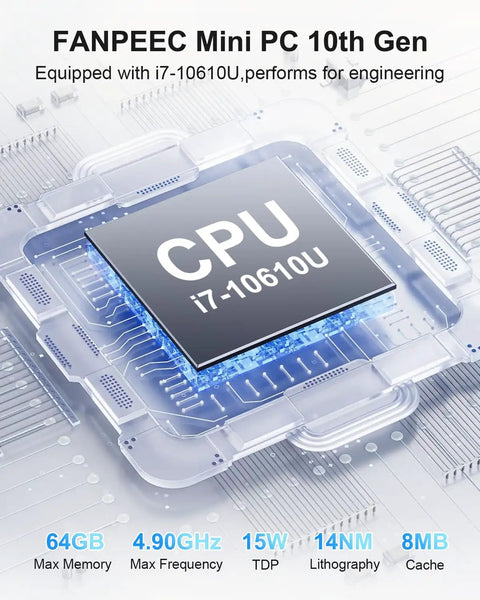 All Day Silent Mini PC Powered By Intel Core I7 Processor Paired With 32GB Ram And 1TB SSD Storage CPU i7-10610U image for engineering application.
