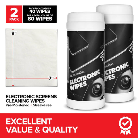 Electronic screen cleaning wipes, 2-pack (80 wipes total), pre-moistened, streak-free for cameras and devices