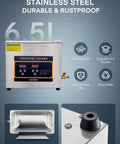180W Ultrasonic Cleaner With Heater And Timer, stainless steel parts washer, 6.5L tank highlighted with features and close-ups