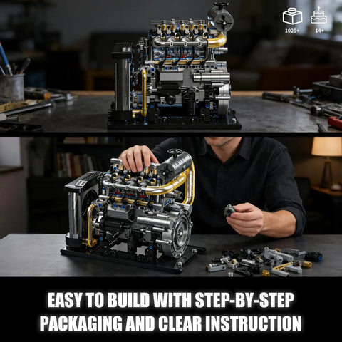 Ultra Realistic Inline 4 Cylinder Diesel Engine Kit With Motor For Adults And Teens, Lego Compatible MOC Building Set Assembled