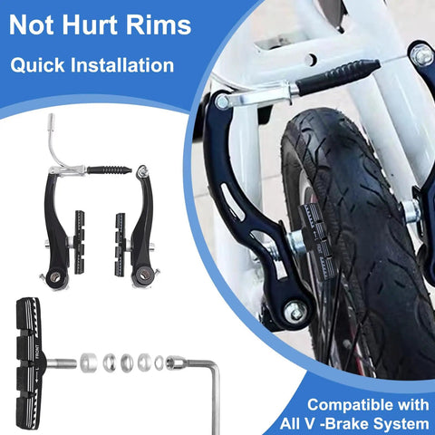 70mm Universal V Brake Pads Set For Mountain And Road Bikes installed on wheel with brake components and hex wrench