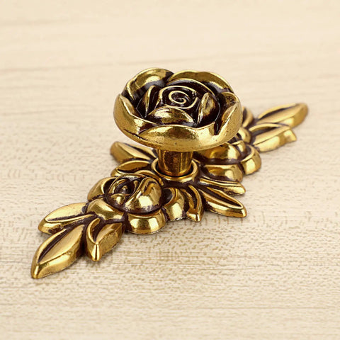 Euro Rose Floral Ivory Cabinet Knobs With Backplates Set Of 5 Drawer Pulls featuring vintage rose design and elegant detailing