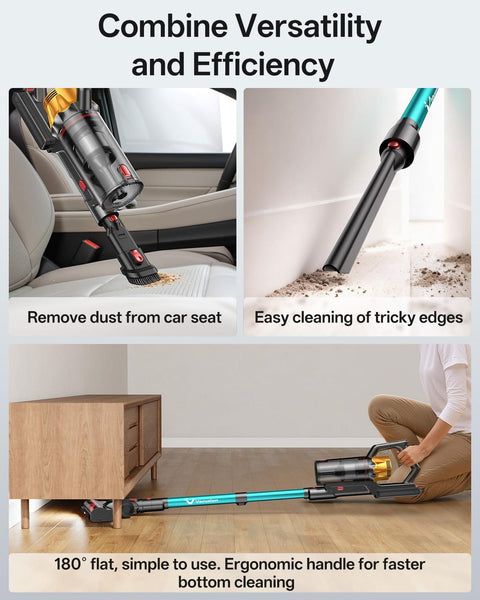 Beast Mode Cordless Vacuum Cleaner With 650W Motor And 55KPa Suction cleaning car seat, edges, and under furniture.