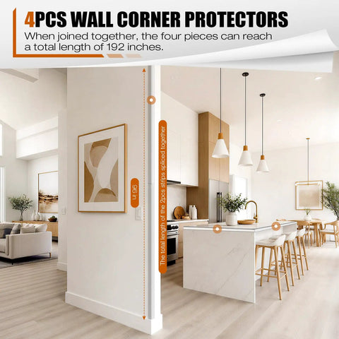 Top Shelf 4 Pack Clear Wall Corner Protectors 48 Inch Long Transparent PVC Edge Guards shown in a modern kitchen setting.