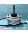13W Brushless DC AC Fan Motor For WZDK13-38G-1 RD-310-13-8 Midea AC Units with wiring and label, set on a blue background