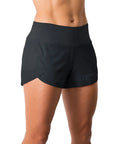 Ultra Lightweight Women's 3 Inch Running Shorts With Mesh Liner, Zip Pocket And Breathable WOD Volleyball Style, front view