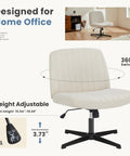 Wide Seat Comfy Office Vanity Chair With Swivel Armless Desk Stool, Beige fabric, adjustable height, 360° swivel, home office setup