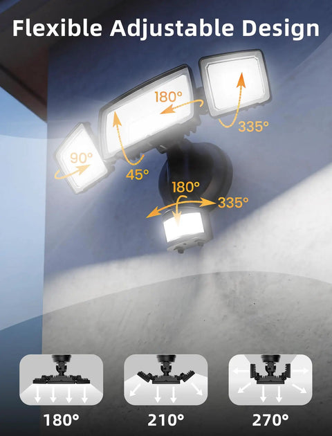 Hella Bright 100W Led Flood Light With Killer Motion Sensor Dusk To Dawn 11000 Lumens Triple Head Adjustable Outdoor Security Fixture IP66 Waterproof Remote Controlled For Yard Garage Patio