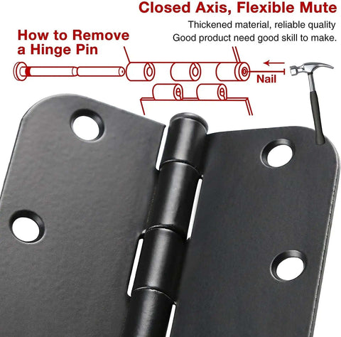 Matte Black 3.5 X 3.5 Inch Door Hinges Heavy Duty Interior Removable Pin 42 Pack With 180 Screws 270 Degree Swing guide