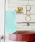 No Fuss Splash Proof Bird Feeder Cage Mount With Secure Buckle Clip And Hanging Rod For Parrots And Finches Easy Breezy Setup Green Seed Bowl on aviary bars.