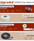 Beefed Up Five Wheel Dryer Repair Kit 4392067 with WPW10314173 parts and components displayed