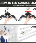 Screw-in installation of Beast Mode 300W LED Garage Light with adjustable panels, compared to traditional lights.