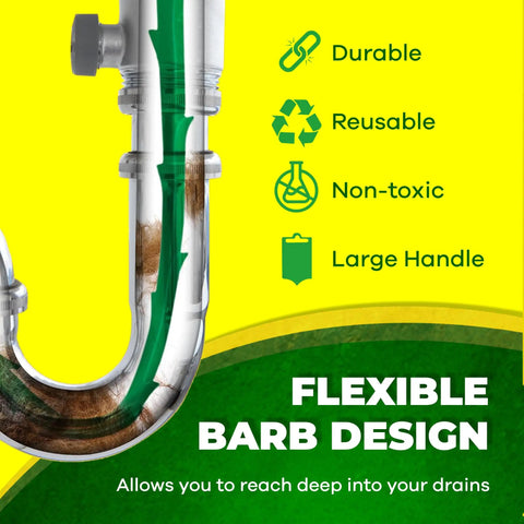 Hair Clog Remover 25 Inch Drain Snake Cleaner 3 Pack No Fuss For Quick Unclog Of Sink Shower And Tub Drains In Seconds Non Toxic Durable Poly Construction Made In USA in flexible pipe illustration