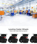 Heavy Duty 4 Piece Leveling Casters With Ratchet Handle For Industrial Machinery And Work Tables, showcasing stability in an industrial setting.