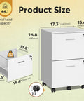 Product size dimensions for Kick Your Desk Setup Up A Notch With This Slick White Two Drawer File Cabinet Featuring Top Tier Locks And Smooth Casters That Double As A Mobile Printer Stand For A Straight Fire Home Office Vibe No Matter What.