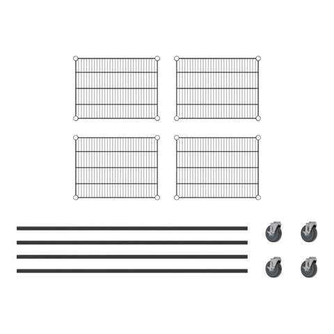 Commercial Black Epoxy Mobile Wire Shelving Rack With Four Heavy Duty Shelves 18 By 24 By 70 Inches Nsf Certified Rolling Storage Cart Featuring Rock Solid Frame And Slick Rolling Casters