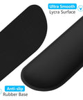 Close-up of cozy memory foam keyboard wrist rest with non-slip base for comfort and pain relief ergonomic mouse pad rest.