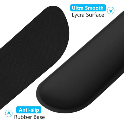 Close-up of cozy memory foam keyboard wrist rest with non-slip base for comfort and pain relief ergonomic mouse pad rest.