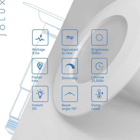 Infographic detailing features of 5 To 6 Inch LED Can Light Gimbal Retrofit Recessed Downlight With Adjustable Tilt And 360 Swivel, 12W Equal To 60W, 2700K Soft White, 800 Lumen, Dimmable, Damp Rated, E26 Base, Easy Install, Pack Of Four, including wattage, beam angle, and lifespan.