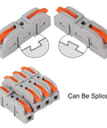 Rock Solid Sixty Piece Quick Connect Lever Wire Connector Kit Tool Free Insulated Butt Splice And Inline Terminals AWG 28 To 12 showing stackable splicing connectors.
