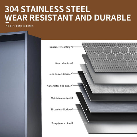 Black Stainless Shower Niche Shelf 12.5 X 12.5 X 4.7 Inches Slick Flush Mount Recessed Niche with 304 stainless steel layers diagram