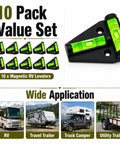 Pro Magnetic RV T Level Bubble Levels 10 Pack Boss Grade magnetic levelers displayed with green bubble for RVs and trailers.