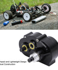 Overdrive Gearbox Lightweight Aluminum Alloy Off Road Power Transfer for climbing and crossing, front view with RC car.