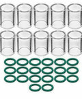 Heavy Duty Heat Resistant #10 Glass Cups And O-Rings For SR WP 17 18 26 And WP 9 20 TIG Welding Torches Full 30 Piece Consumable Kit, showing 10 glass cups and 20 O-rings.