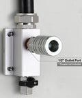 Three Quarter Inch By 100 Feet HDPE Tubing Garage Air Piping System With Aluminum Outlet Blocks 37 Piece Kit, close-up view of outlet port.