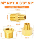 Front view of GASHER 15pcs brass pipe fittings: hex bushing and reducer adapter, 3/8 in NPT x 1/4 in NPT