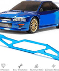 Aluminum Battery Holder Mount Plate For Tamiya TT02 RC Car Chassis, CNC Machined Upgrade shown with blue RC car