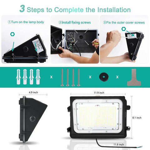 Installation guide for 120W LED Wall Pack Light With Dusk To Dawn Photocell IP65 Waterproof Security Flood Light For Outdoor Use 5000K