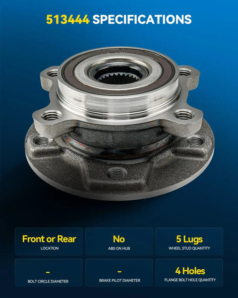 Front And Rear Wheel Hub Assembly 2pcs Direct Fit Compatible With Jeep Compass 2017 To 2022 showing specifications and lugs