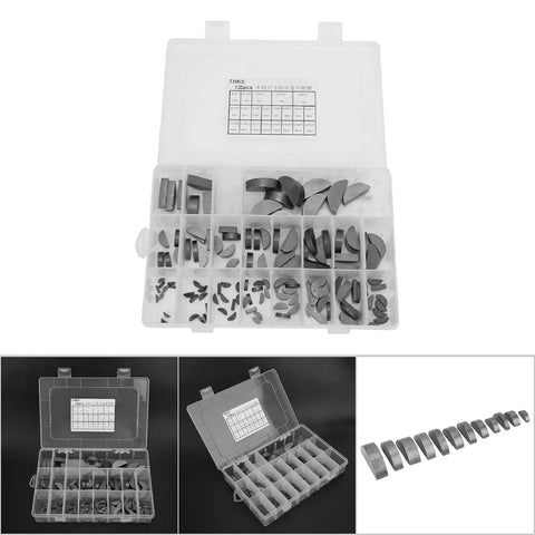 Pro Grade Woodruff Key Set 24x15x5 135 Piece Assortment Kit displayed in transparent case compartments.