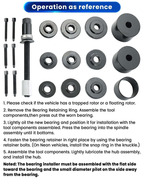 19 Piece Universal Front Wheel Drive Bearing Puller Kit For Front Wheel Hub Removal And Bearing Installation On Vehicles, Pro Grade Heavy Duty Carbon Steel Construction, Keeps Knuckle And Strut Intact