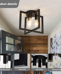 Three Light Dope Industrial Black Ceiling Light Fixture Semi Flush Mount Chandelier shown in a modern hallway setting.