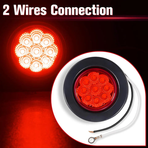 10 Pack 2 Inch 9 LED Side Marker Lights With Rubber Rings Red For Cars Trucks And SUVs, Use As Side Marker Or Clearance Lights